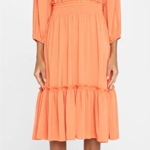 Kobi Halperin Vibrant Orange Midi Dress, size XS